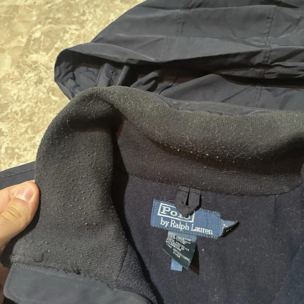 Polo Ralph Lauren Jacket Mens Large Blue Packable Hood Fleece Lined Full Zip